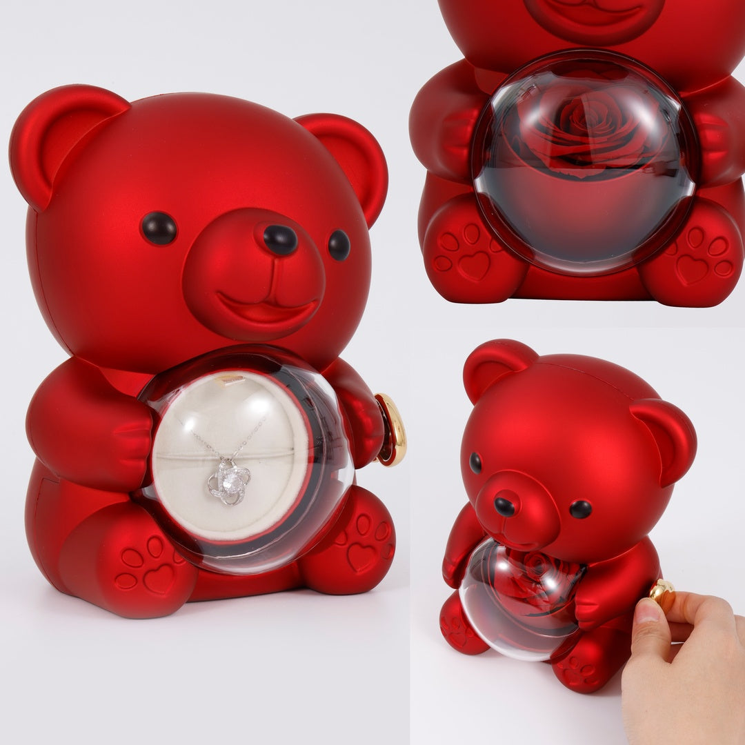 Sterling Silber Halskette - mit echter Rosen Bär Geschenkbox