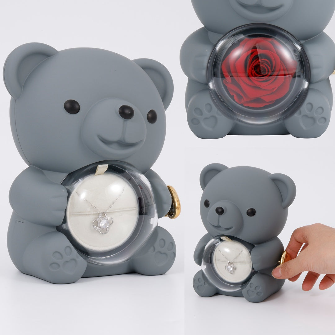 Sterling Silber Halskette - mit echter Rosen Bär Geschenkbox