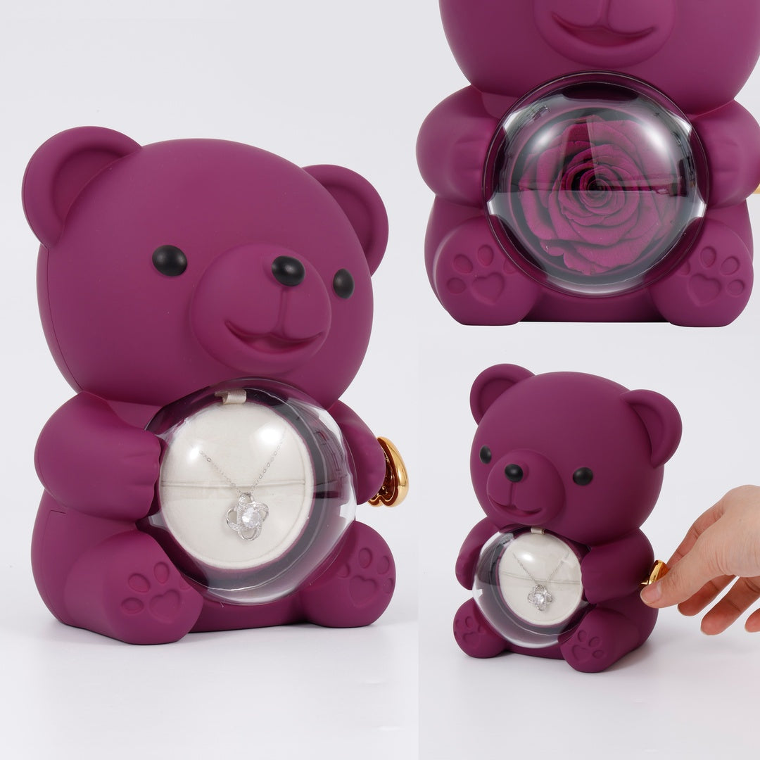 Sterling Silber Halskette - mit echter Rosen Bär Geschenkbox